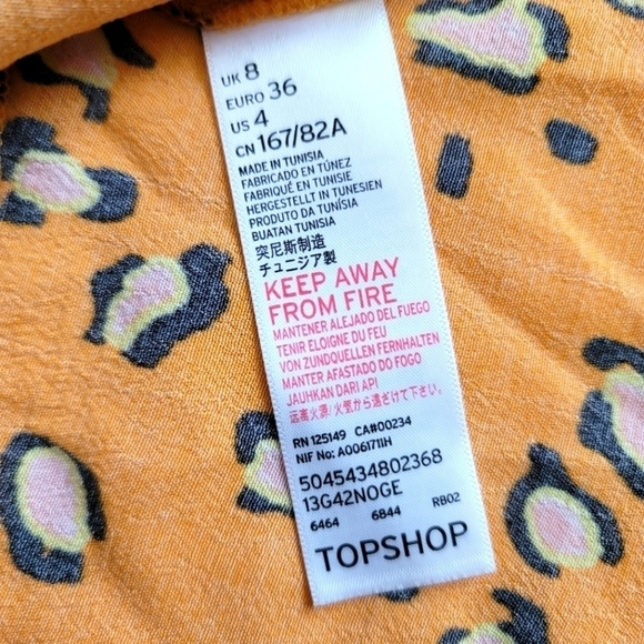 Topshop Leopard Animal Print Button Yellow Orange Size 4. - Picture 10 of 13